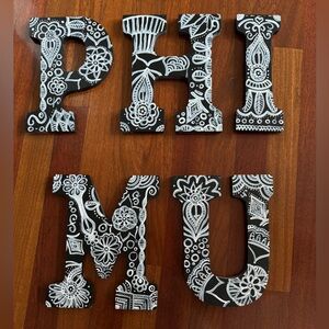 Sorority Phi Mu Hand Painted 9” Letters